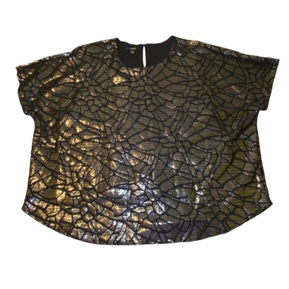 Alfani Metallic Black & Silver Top 3X Short Sleeve Holiday Party Celebration - Picture 5 of 9